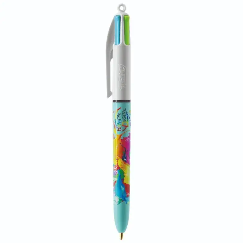 Stylo à Bille Clic 4 Couleurs Motifs Colorés Hydro Bleu Ciel