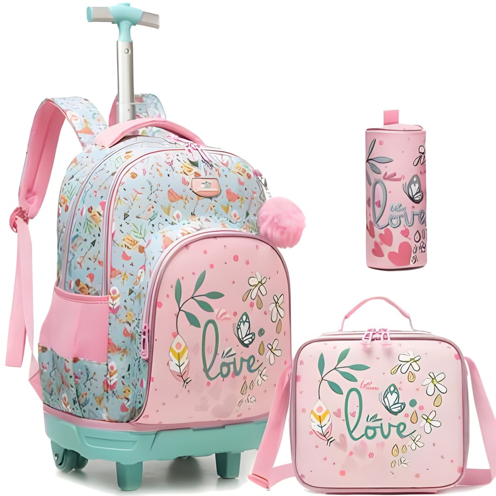 Cartable Roulette 17 Pouces 3 Pièces Love