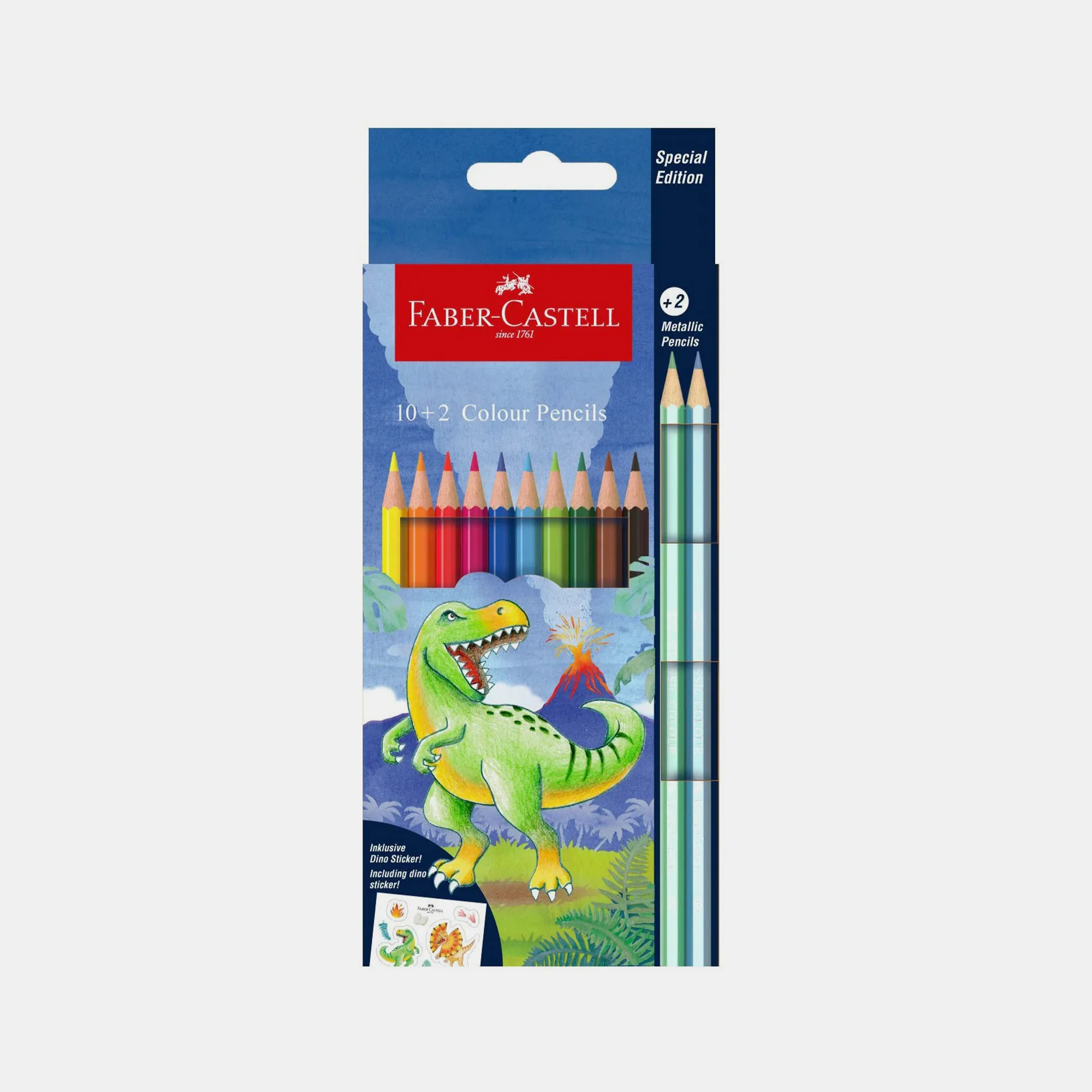 Crayons Couleur Dinosaure 10+2 Pcs Métalliques Faber Castel