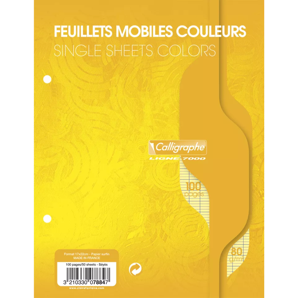 FEUILLETS MOBILES JAUNE 17*22 CM 100P
