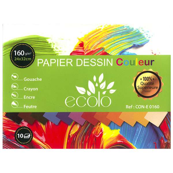 POCHETTE DESSIN 10 FEUILLES COULEUR 24*32 160G EXTRA ECOLO