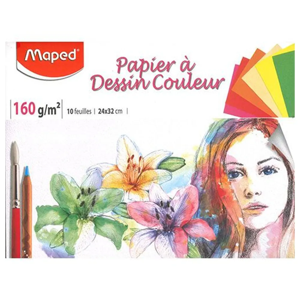 POCHETTE DESSIN 10 FEUILLES COULEUR 24*32 160G MAPED