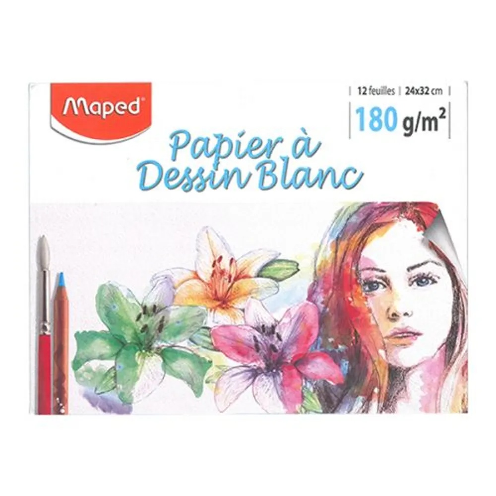 POCHETTE DESSIN 12 FEUILLES BLANC 24*32 180G MAPED