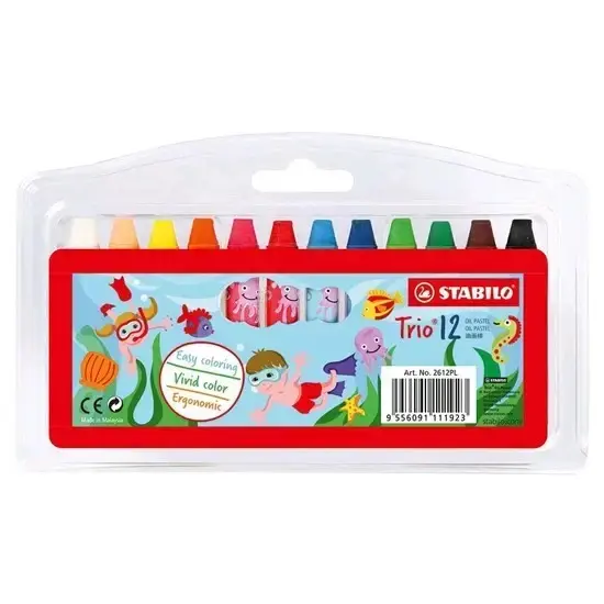 12 CRAYONS PASTEL TRIO TRIANGLE POC