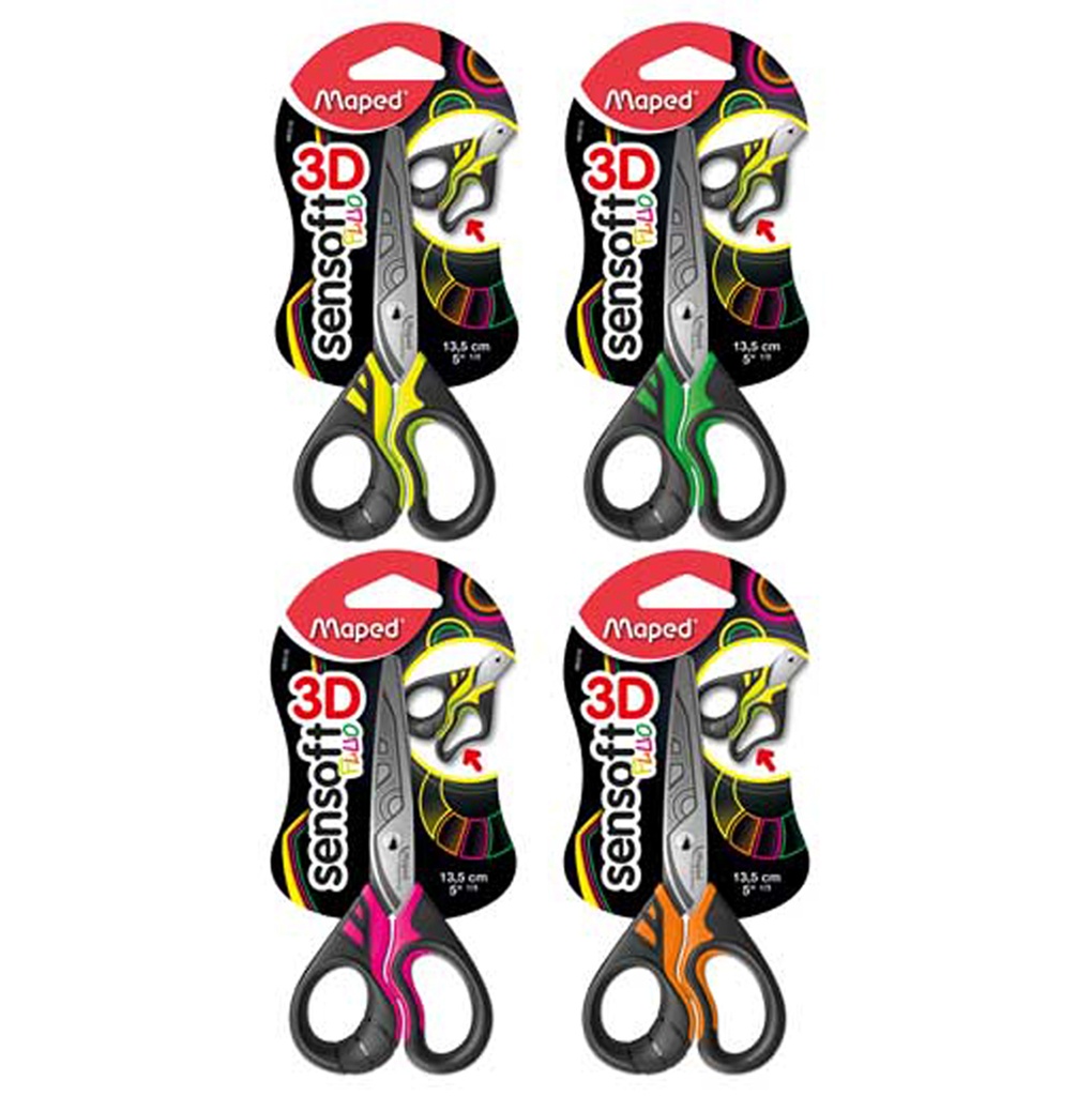 CISEAUX SENSOFT 3D FLUO 13CM EN BLIST MAPED
