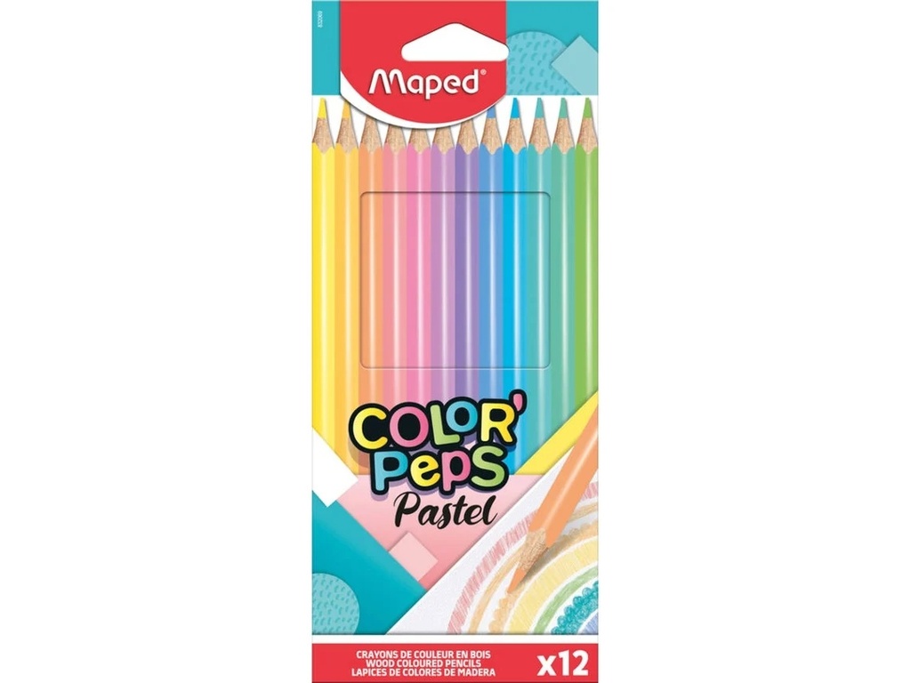 CRAYON COULEURS COLOR'PEPS 18 CM PASTEL BTE DE 12 MAPED
