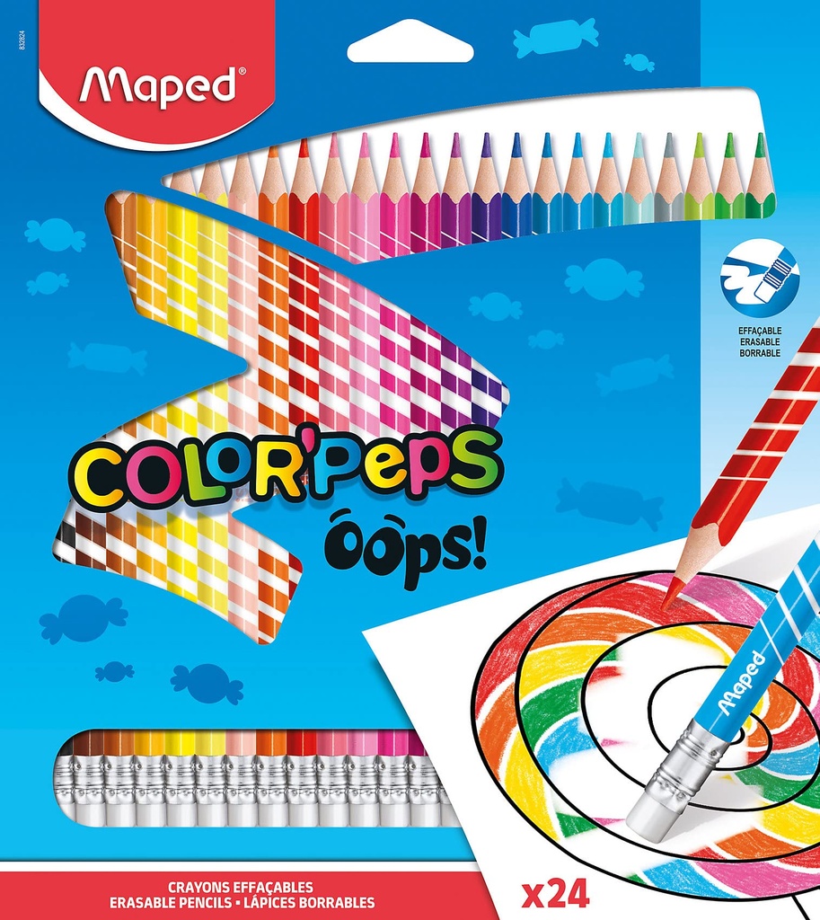 CRAYON COULEURS EFFAÇABLE COLOR'PEPS 18.5 CM BTE DE 24 MAPED