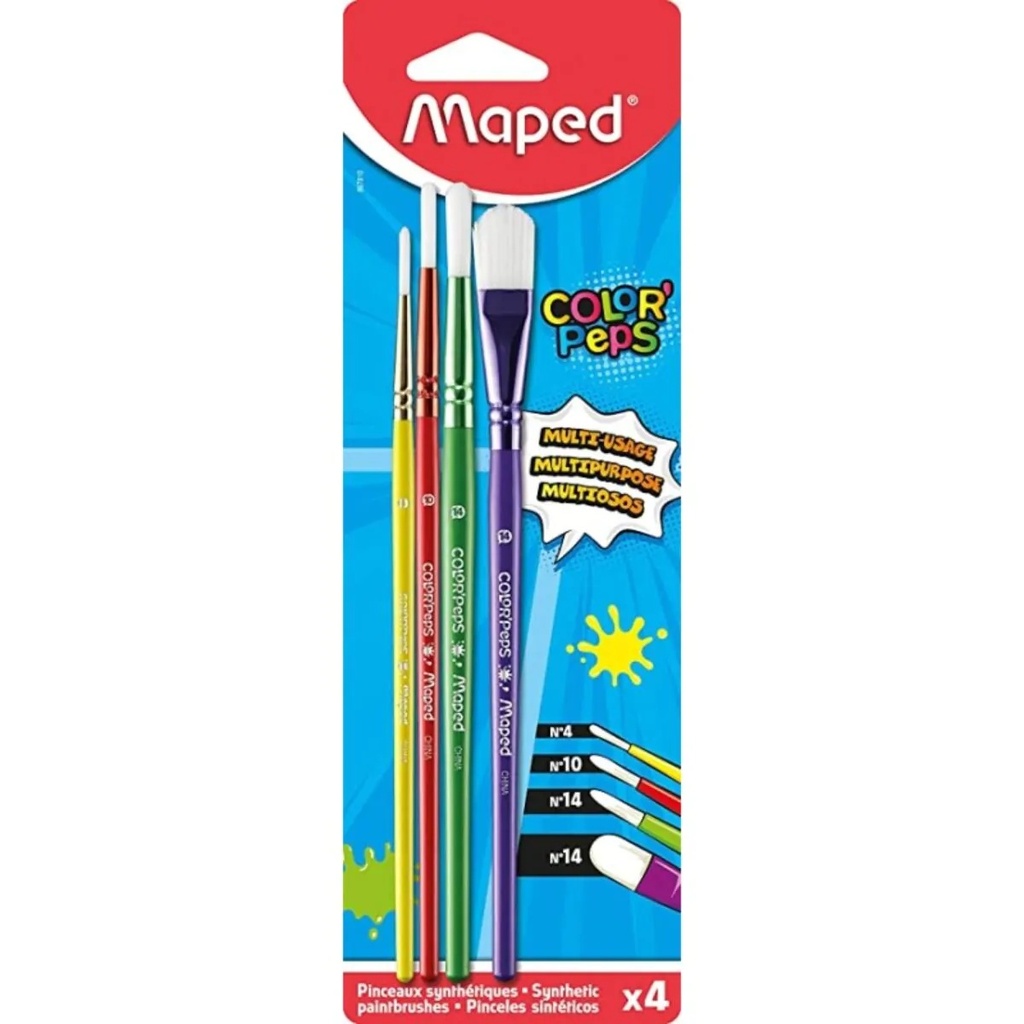 PINCEAUX SYNTETIQUES ASSORTIS SACHET DE 4 COLOR'PEPS MAPED