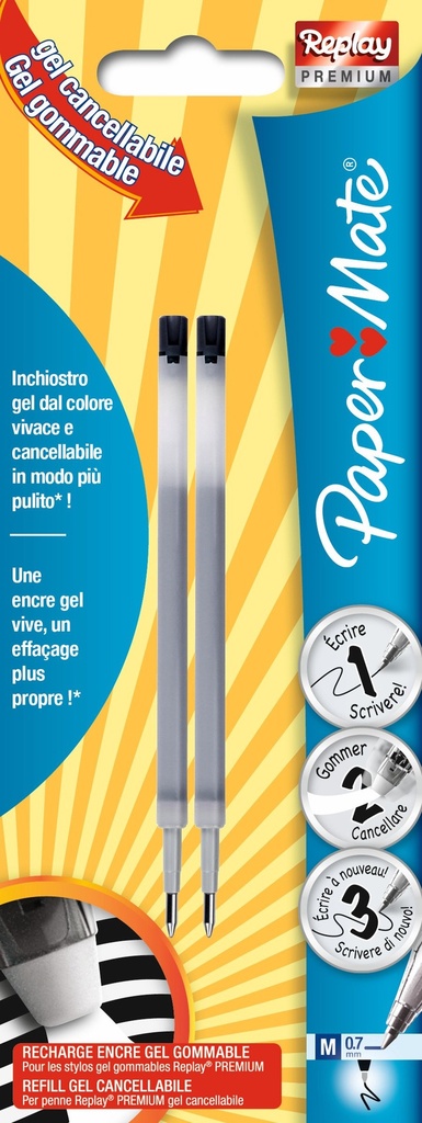 RECHARGE STYLO GEL EFFAÇABLE 0,7MM NOIR BLISTER PAPER MATE