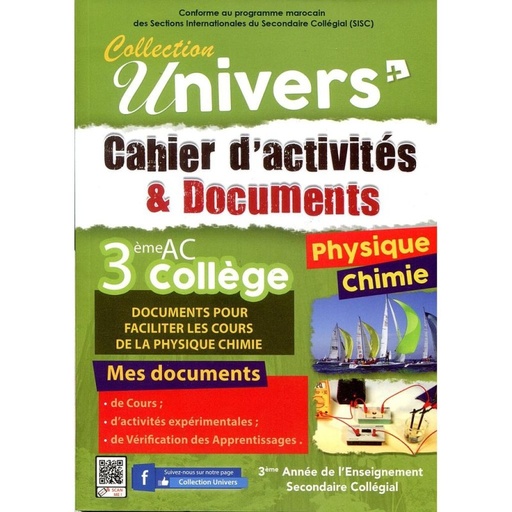 [9789954691380] UNIVERS PLUS PHYSIQUE CHIMIE 3 ÈME AC CAHIER D'ACTIVITES