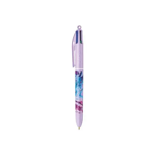 [3086123774087] Stylo à Bille Clic 4 Couleurs Motifs Colorés Hydro Purple