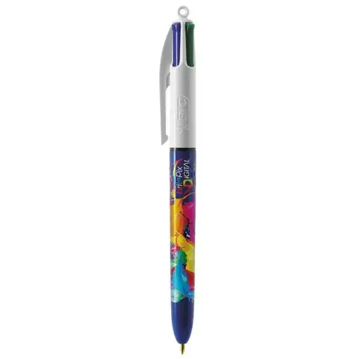 [3086123776708] Stylo à Bille Clic 4 Couleurs Motifs Colorés Hydro Bleu