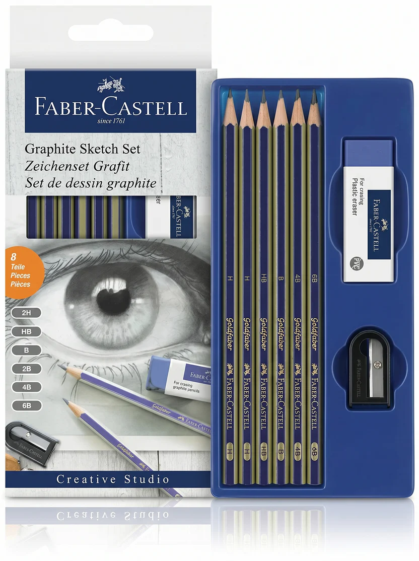 [4005401140009] Goldfaber Crayons Graphites Set de 6+ Gomme&Taille Crayon Faber Castel