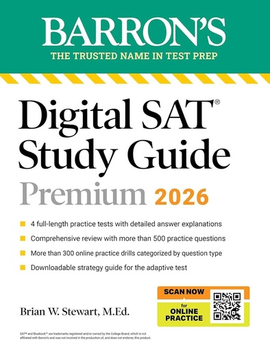 [9781506292489] BARRON'S DIGITAL SAT STUDY GUIDE PREMIUM 2025 : 4 PRACTICE TESTS+COMPREHENSIVE REVIEW+ONLINE PRACTICE
