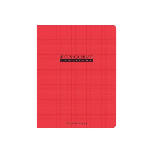 [3020120203935] CAHIER PIQUE 96P SEYES 90G 17*22P ROUGE PP CONQUERANT