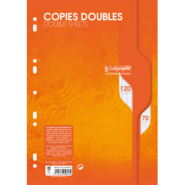 [3210330056142] FEUILLES DOUBLES PERFOREES 21*29.7 120P 5*5 70G