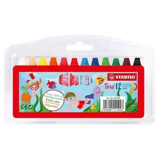 [9556091111923] 12 CRAYONS PASTEL TRIO TRIANGLE POC