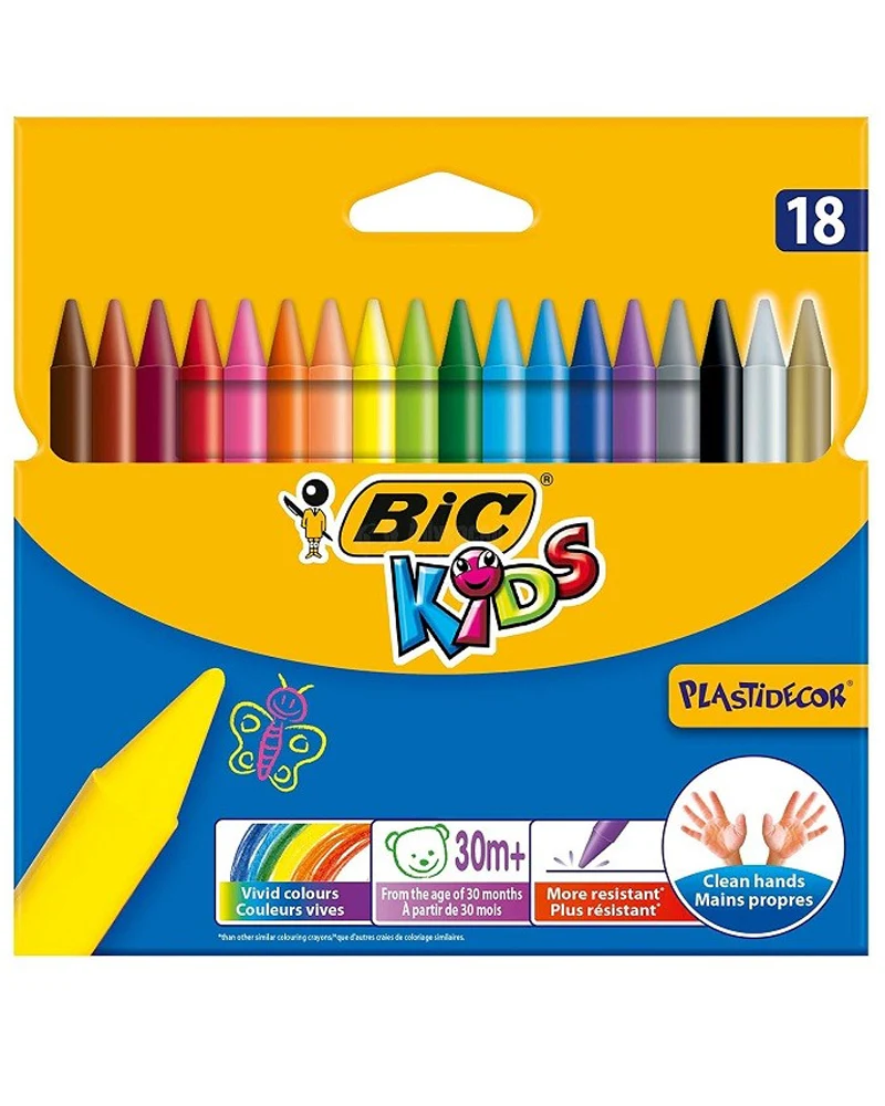 [3270220000358] CRAYON À LA CIRE BIC KIDS PLASTIDECOR BTE DE 18