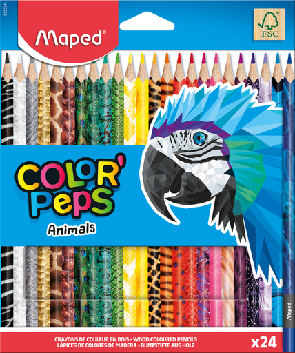 [3154148322245] CRAYON COULEURS ANIMAUX COLOR'PEPS 24 PCS MAPED