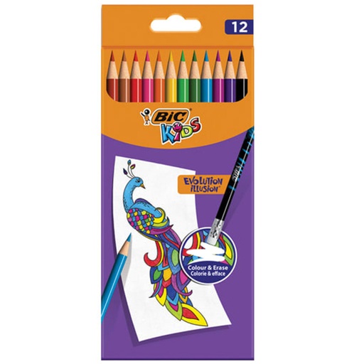 [3086123570894] CRAYON COULEURS BIC KIDS EVOLUTION ILLUSION EFFAÇABLES BTE12 PCS