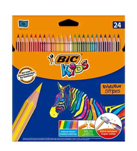 [3086123499133] CRAYON COULEURS BIC KIDS EVOLUTION STRIPES BTE24 PCS
