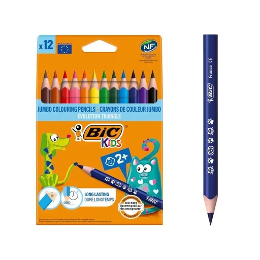 [3086124001632] CRAYON COULEURS BIC KIDS EVOLUTION TRIANGLE BTE12 PCS