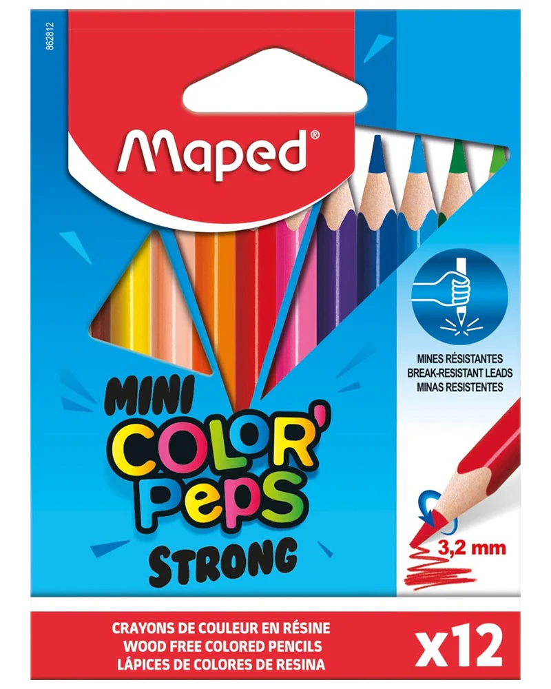 [3154148628125] CRAYON COULEURS COLOR'PEPS 11 CM STRONG BTE DE 12 MAPED