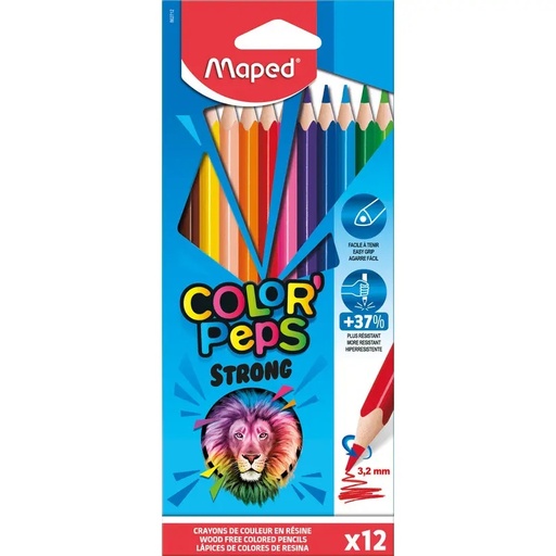 [3154148627128] CRAYON COULEURS COLOR'PEPS 18 CM STRONG BTE DE 12 MAPED
