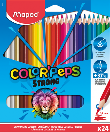 [3154148627241] CRAYON COULEURS COLOR'PEPS 18 CM STRONG BTE DE 24 MAPED
