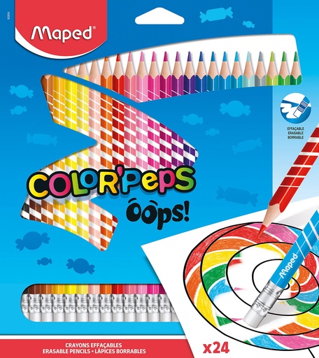 [3154148328247] CRAYON COULEURS EFFAÇABLE COLOR'PEPS 18.5 CM BTE DE 24 MAPED