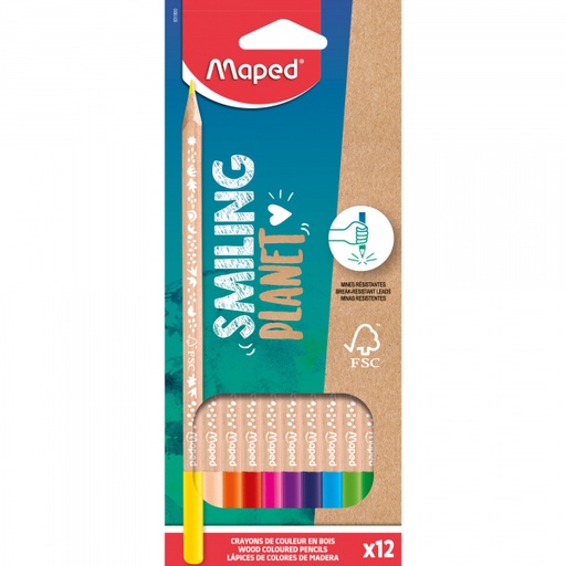 [3154148318002] CRAYON COULEURS SMILING PLANET BTE DE 12 MAPED