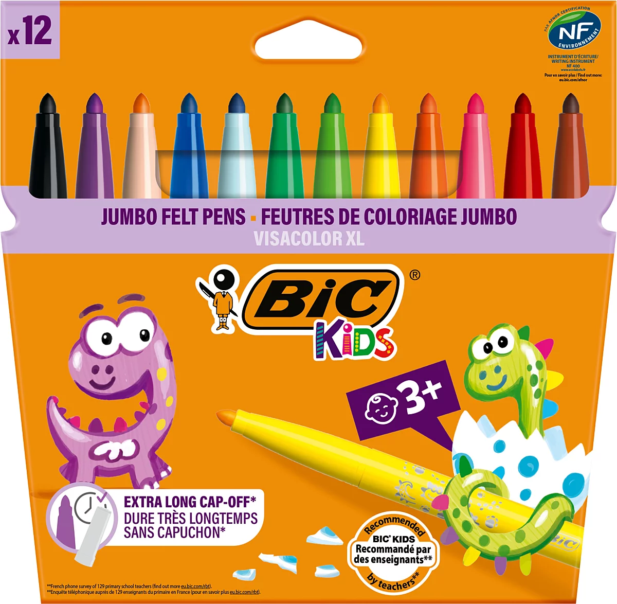[3086123249257] FEUTRE COLORIAGE VISACOLOR XL ECOLUTIONS BIC POCHETTE 12 PCS