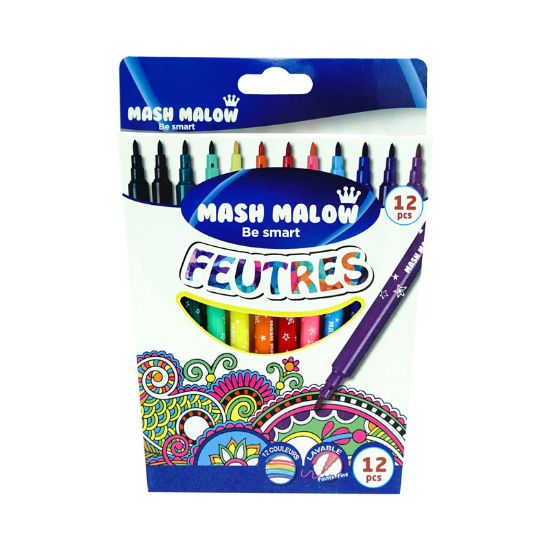 [6954884505349] FEUTRE DE COLORIAGE POINTE FINE 12 PCS  MASH MALOW