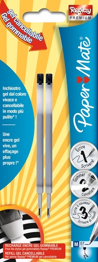 [3501179560229] RECHARGE STYLO GEL EFFAÇABLE 0,7MM NOIR BLISTER PAPER MATE