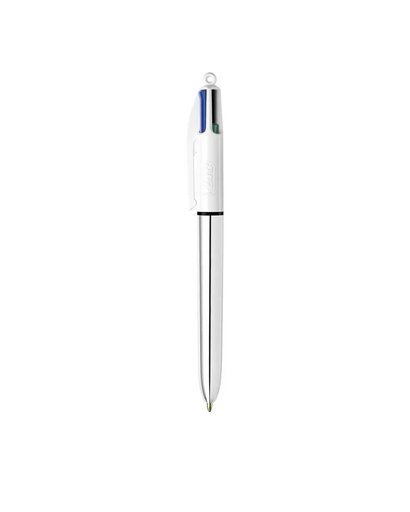 [3086123310384] STYLO À BILLE CLIC 4 COULEURS SHINE ARGENT BIC
