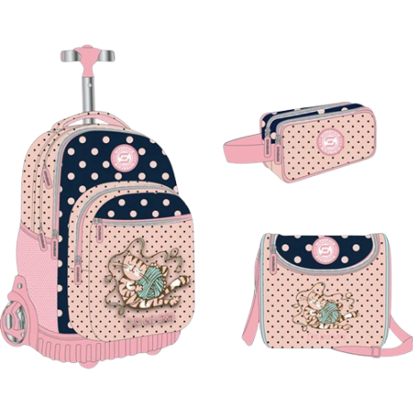 [7453119318918] CARTABLE À ROULETTE TROULLEY+SAC GOUTER+ TROUSSE SAUMON